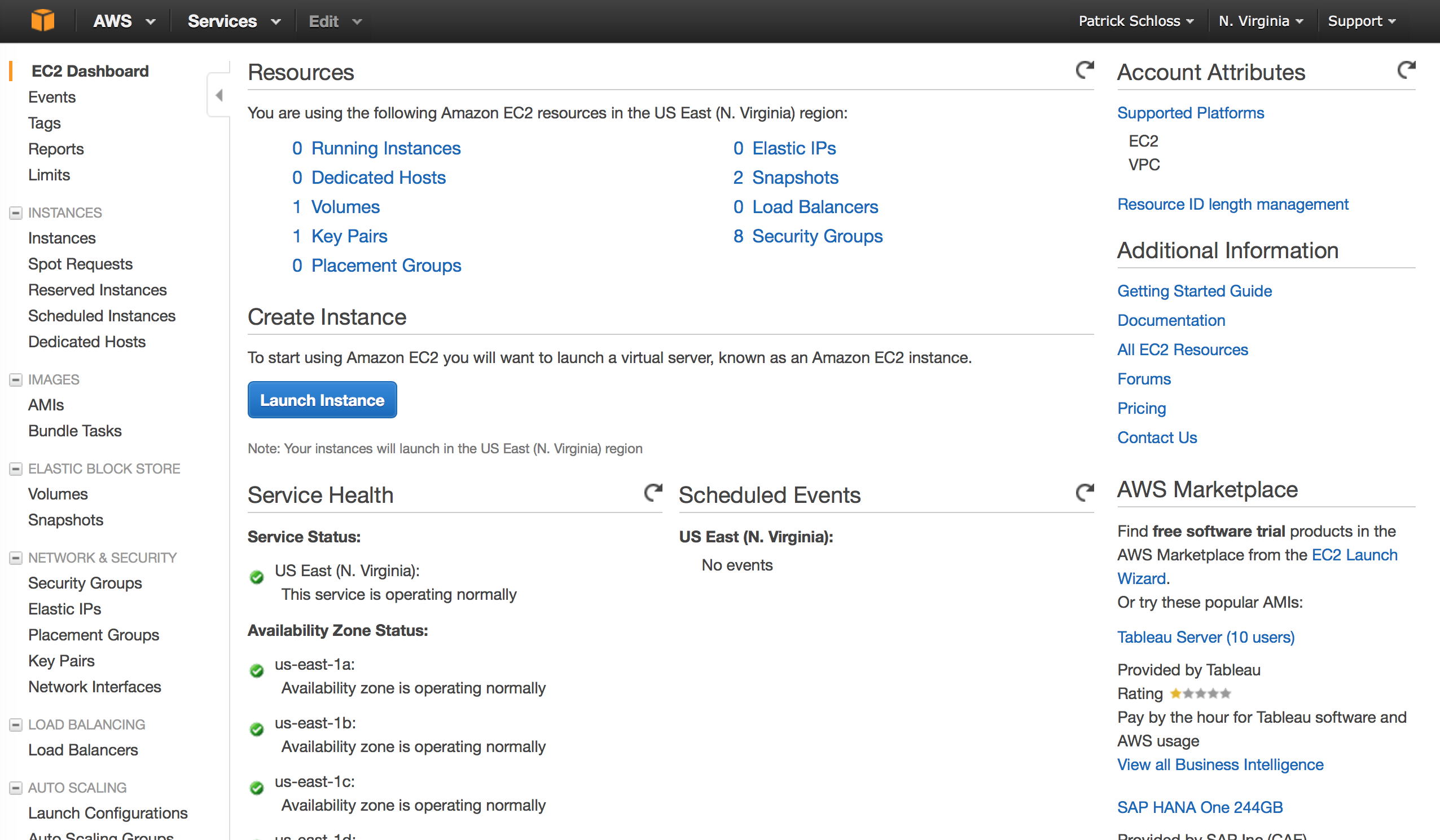 AWS resource listing dashboard