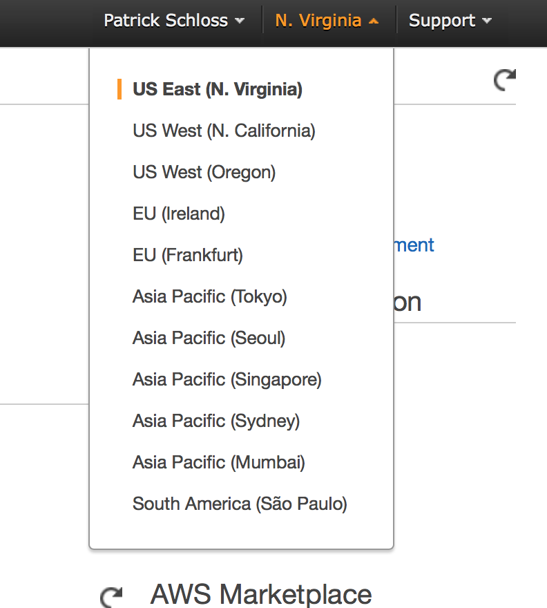 region drop down menu