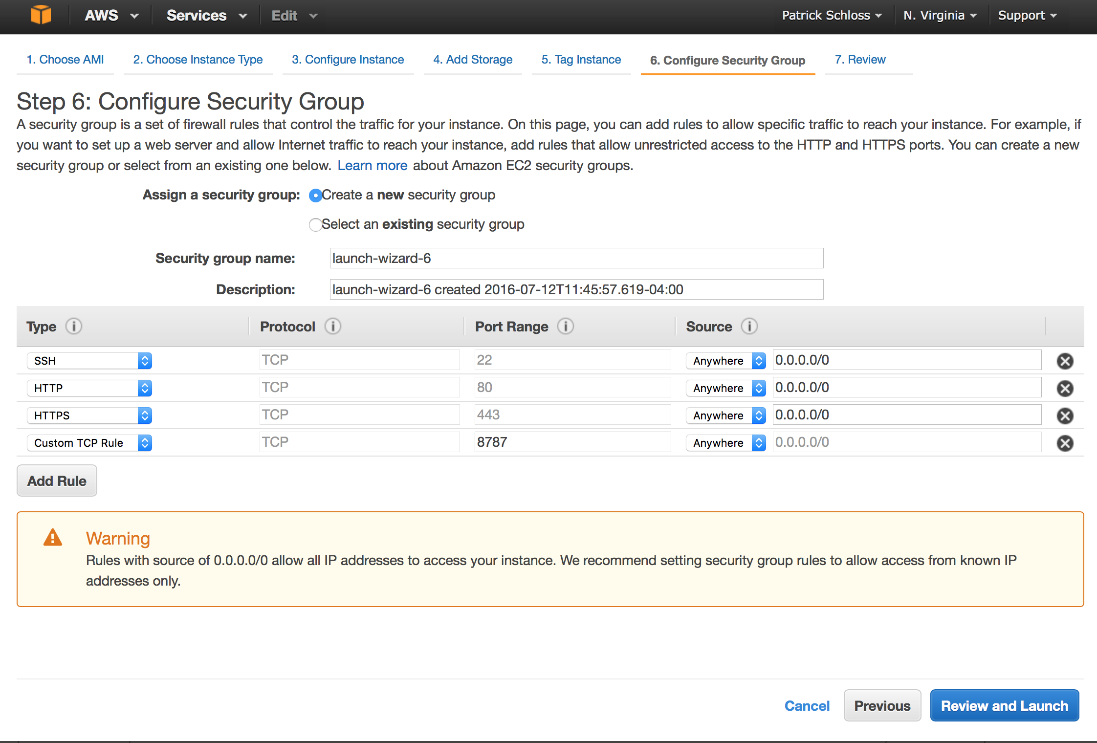 Configuring the security group